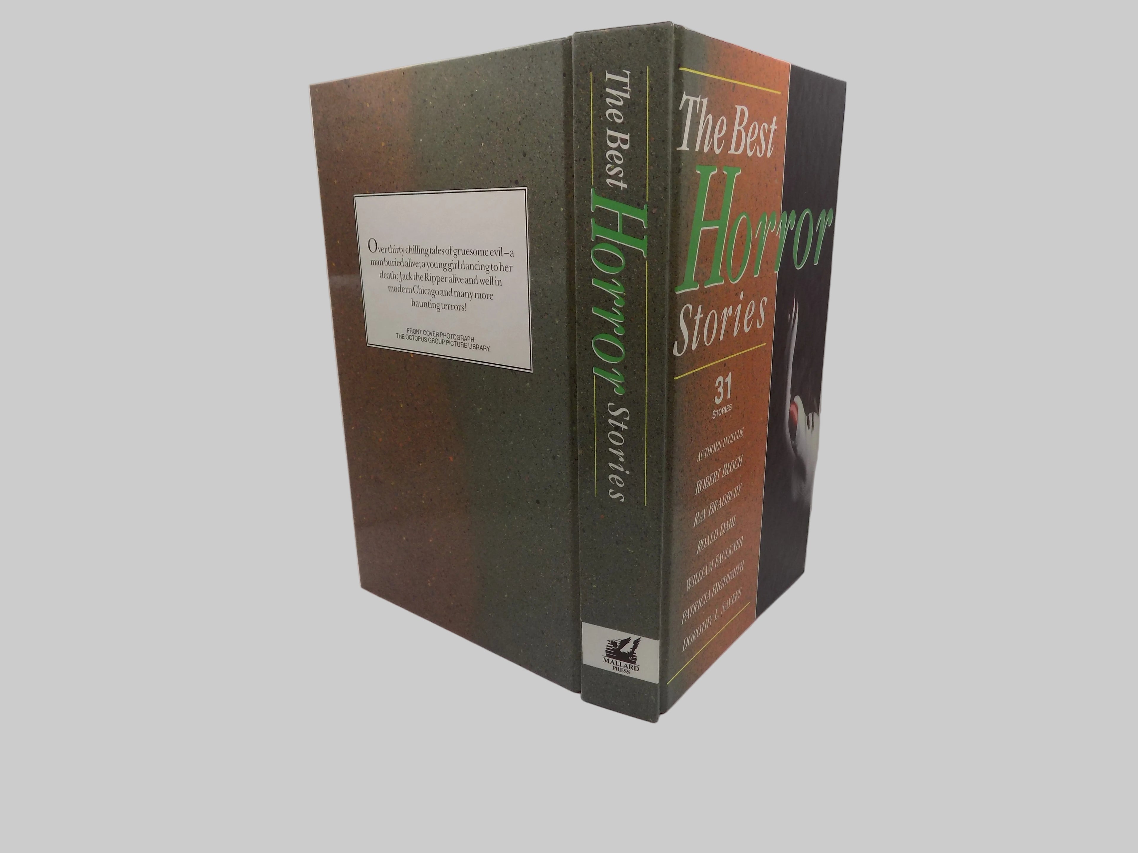 Book titled 'The Best Horror Stories' on a textured white surface