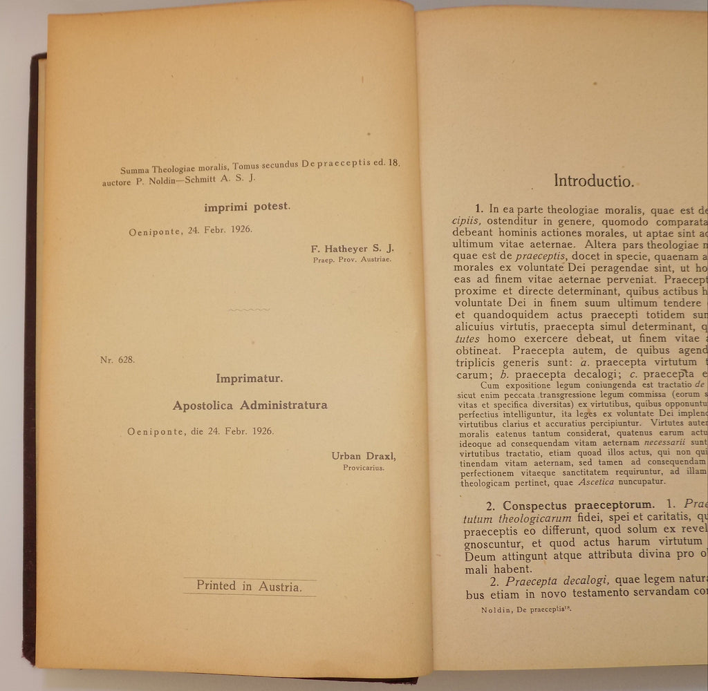De Praeceptis (On the Precepts) by Hieronymus Noldin, S.J. | Latin Text, 1926