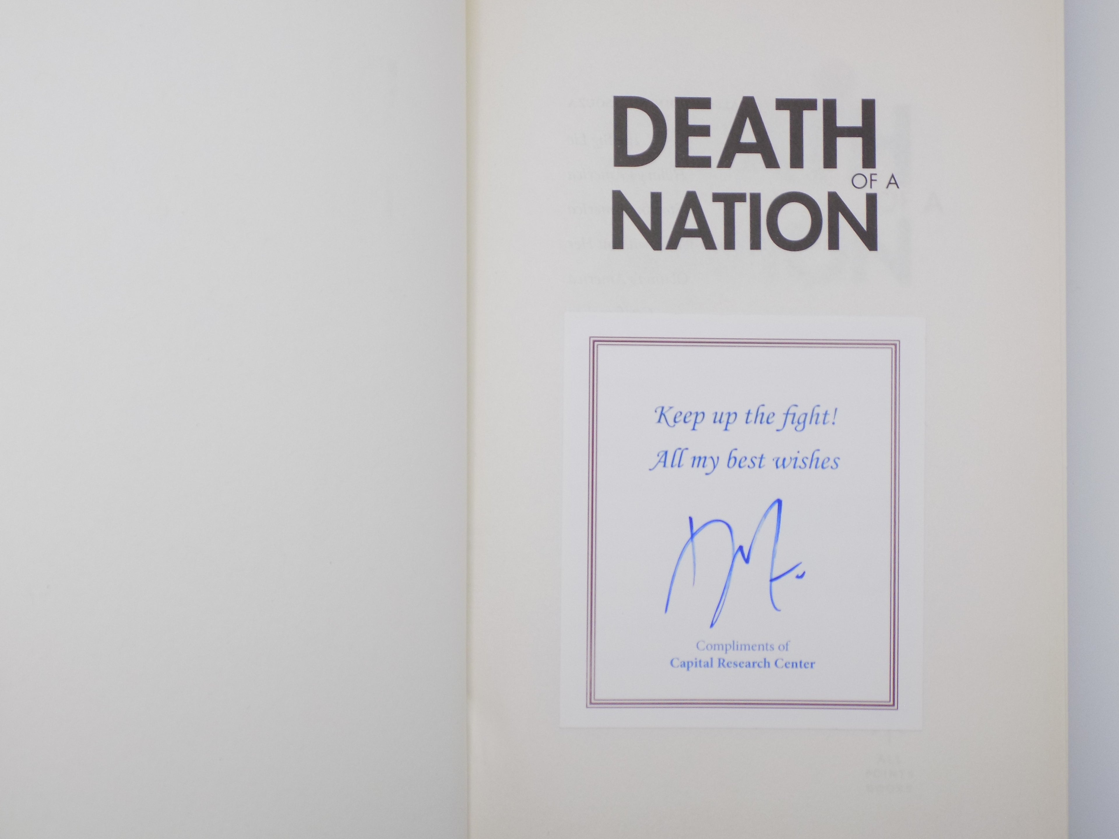 Death of a Nation by Dinesh D'Souza | Tipped-in Signature