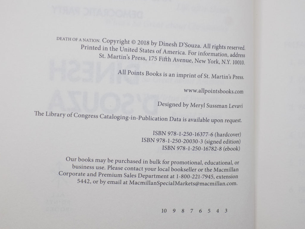 Death of a Nation by Dinesh D'Souza | Tipped-in Signature