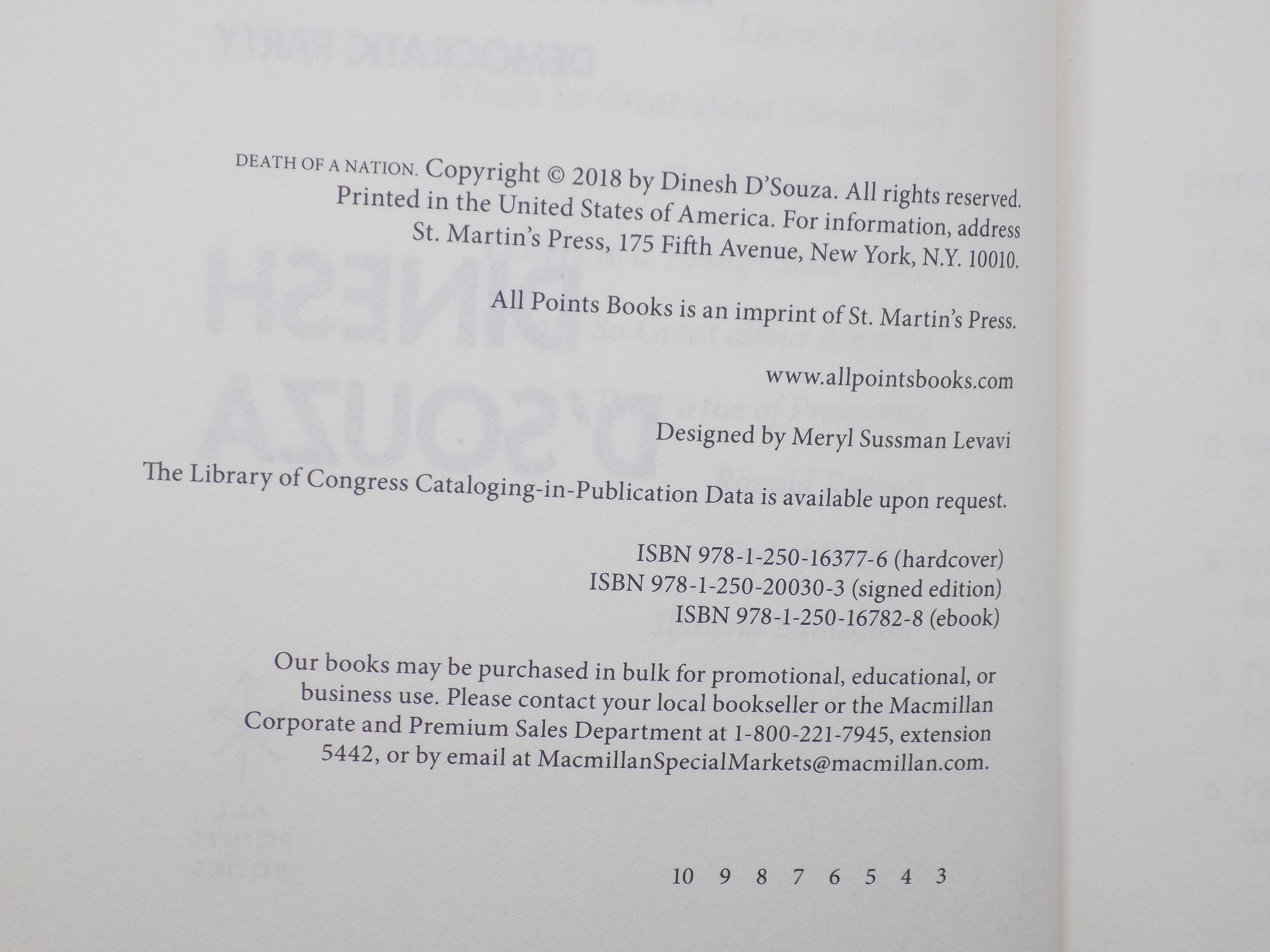 Death of a Nation by Dinesh D'Souza | Tipped-in Signature