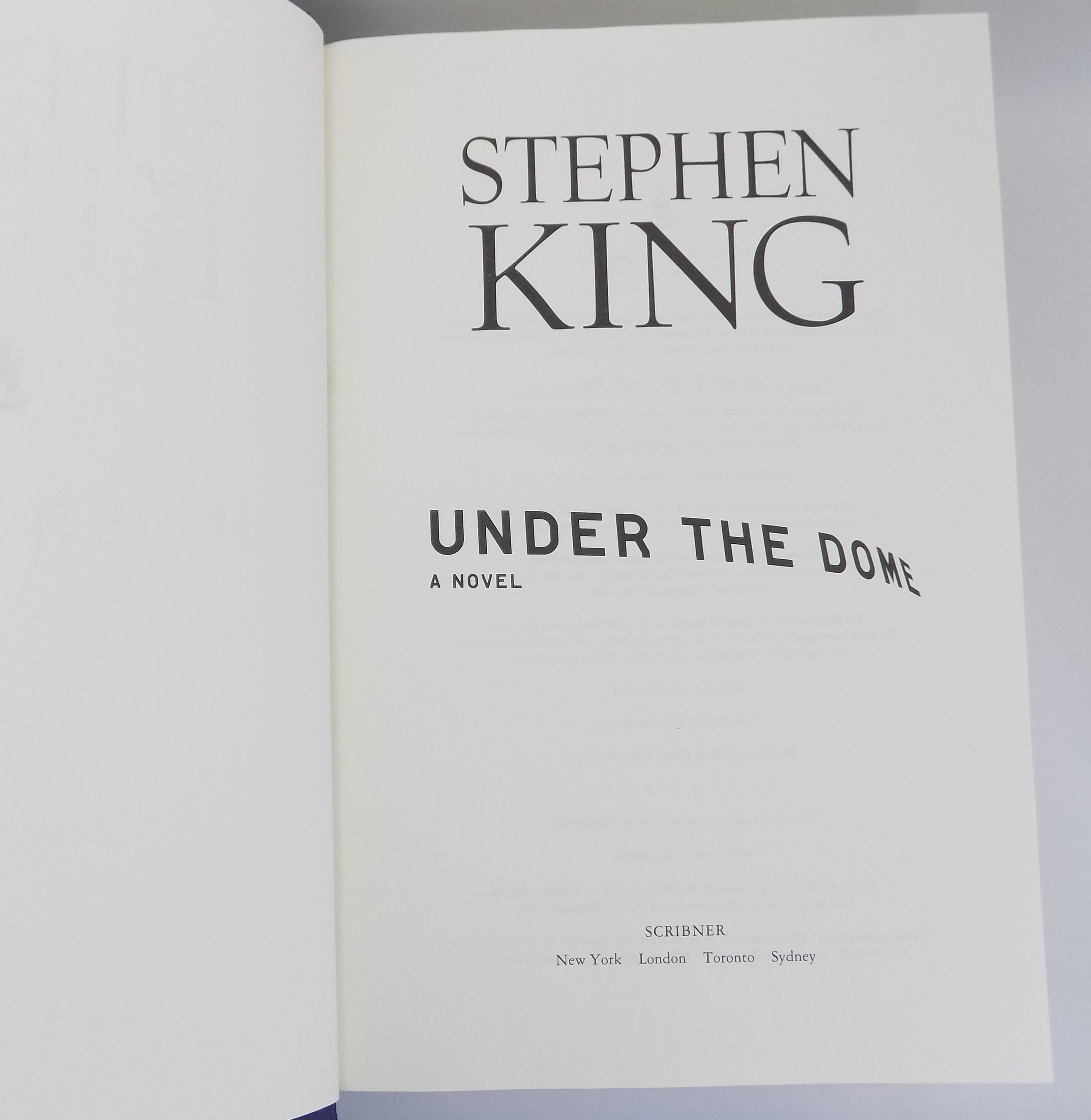 Under the Dome by Stephen King · 1st Edition · Scribner, 2009