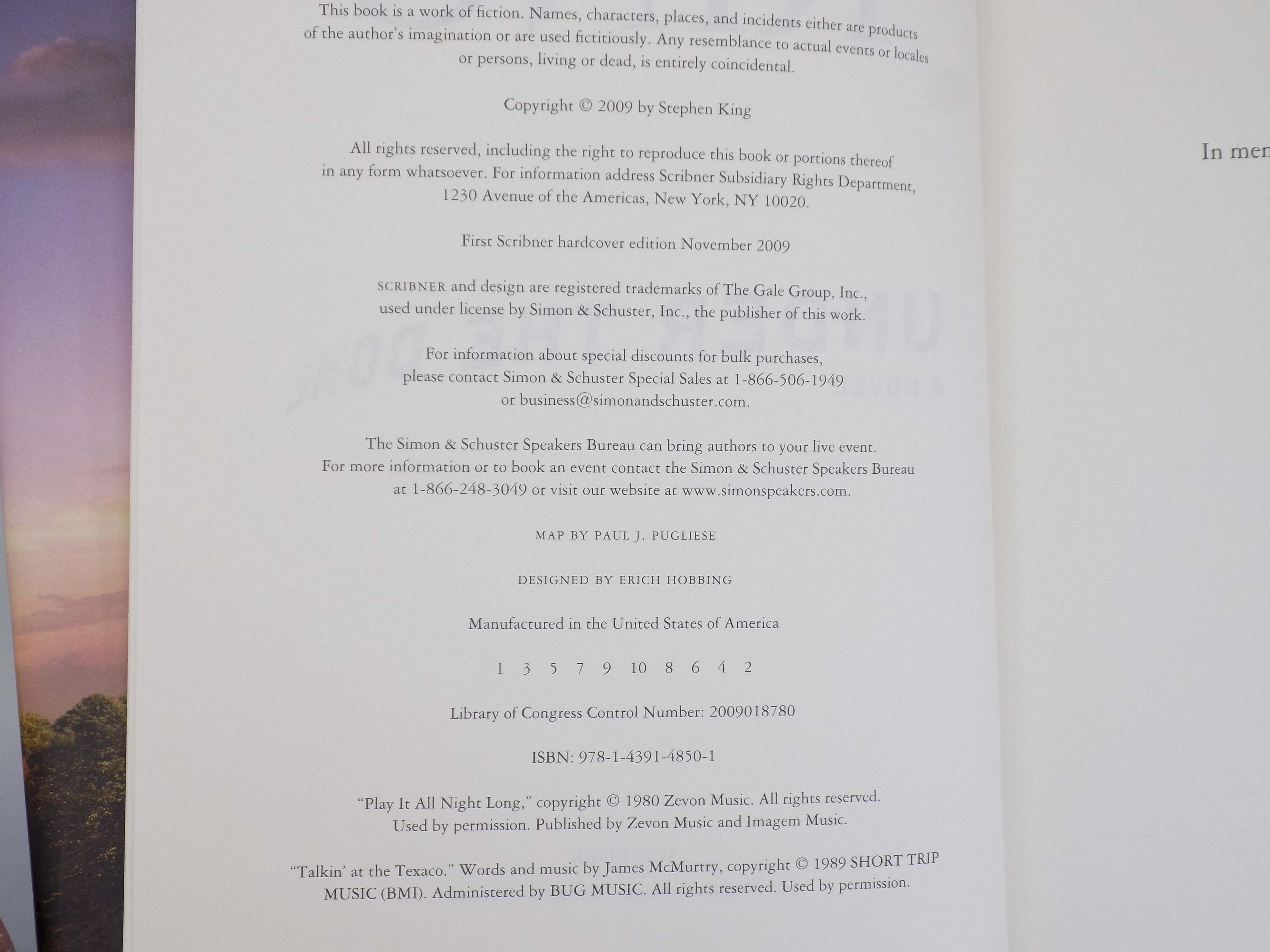 Under the Dome by Stephen King · 1st Edition · Scribner, 2009