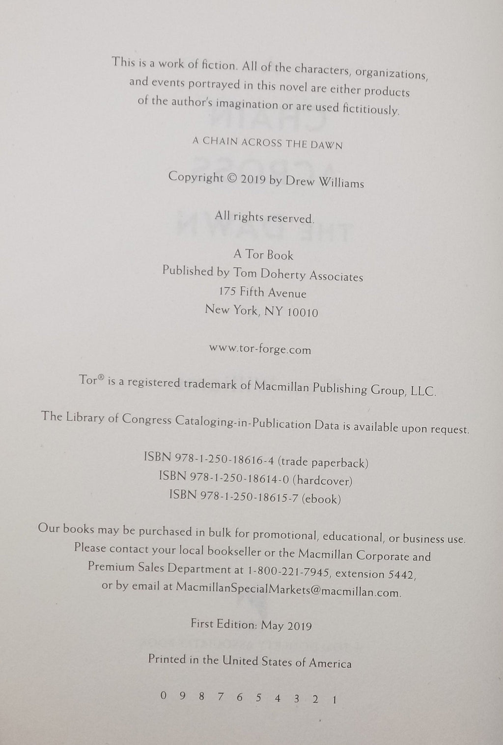 A Chain Across The Dawn by Drew William · Tor, 2019 · First Edition