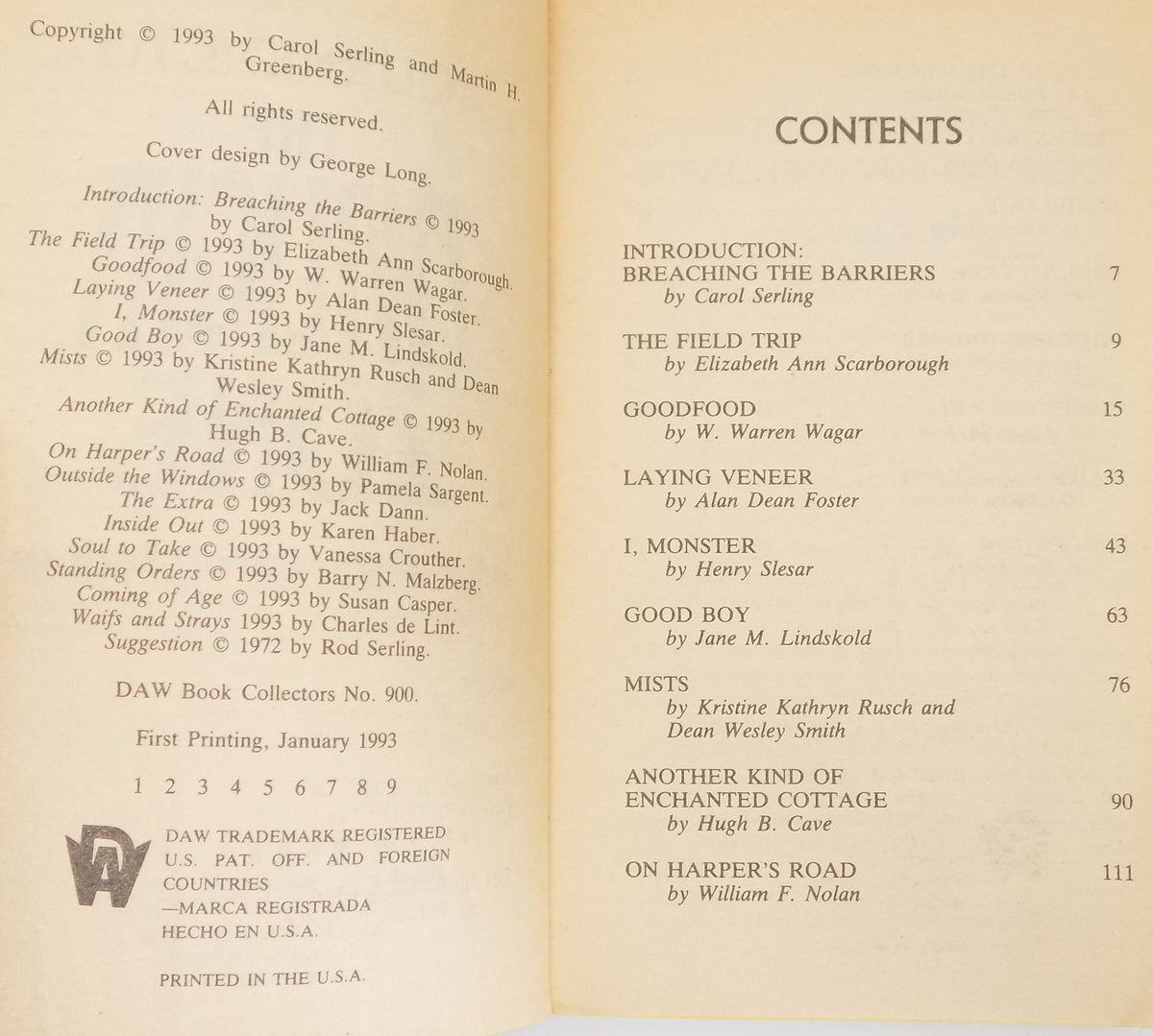 Journeys to the Twilight Zone · Edited by Carol Serling [1993]