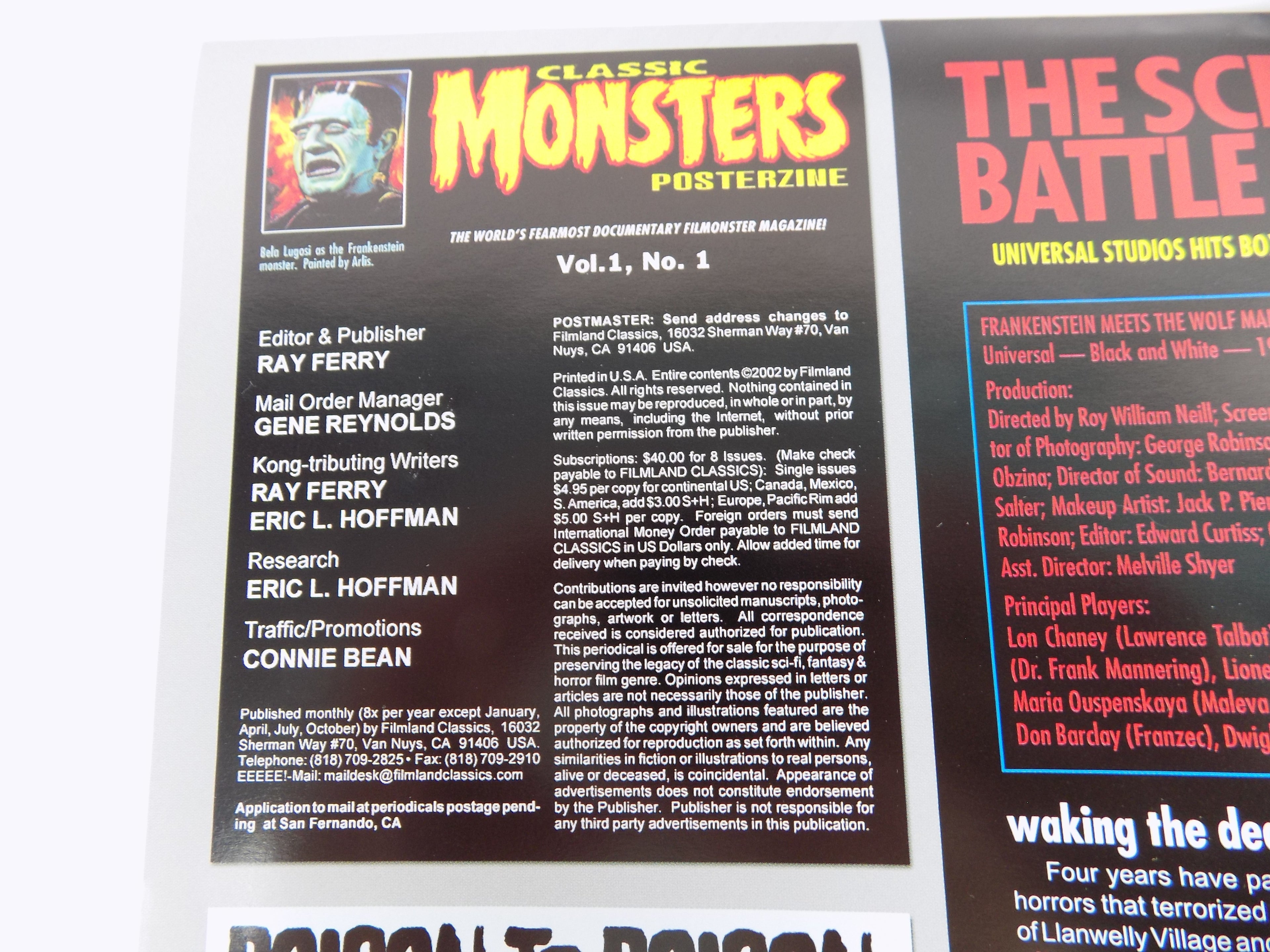 Classic Monsters Posterzine Vol. 1 No. 1 Frankenstein Meets the Wolf Man! SIGNED Ray Ferry-Rare