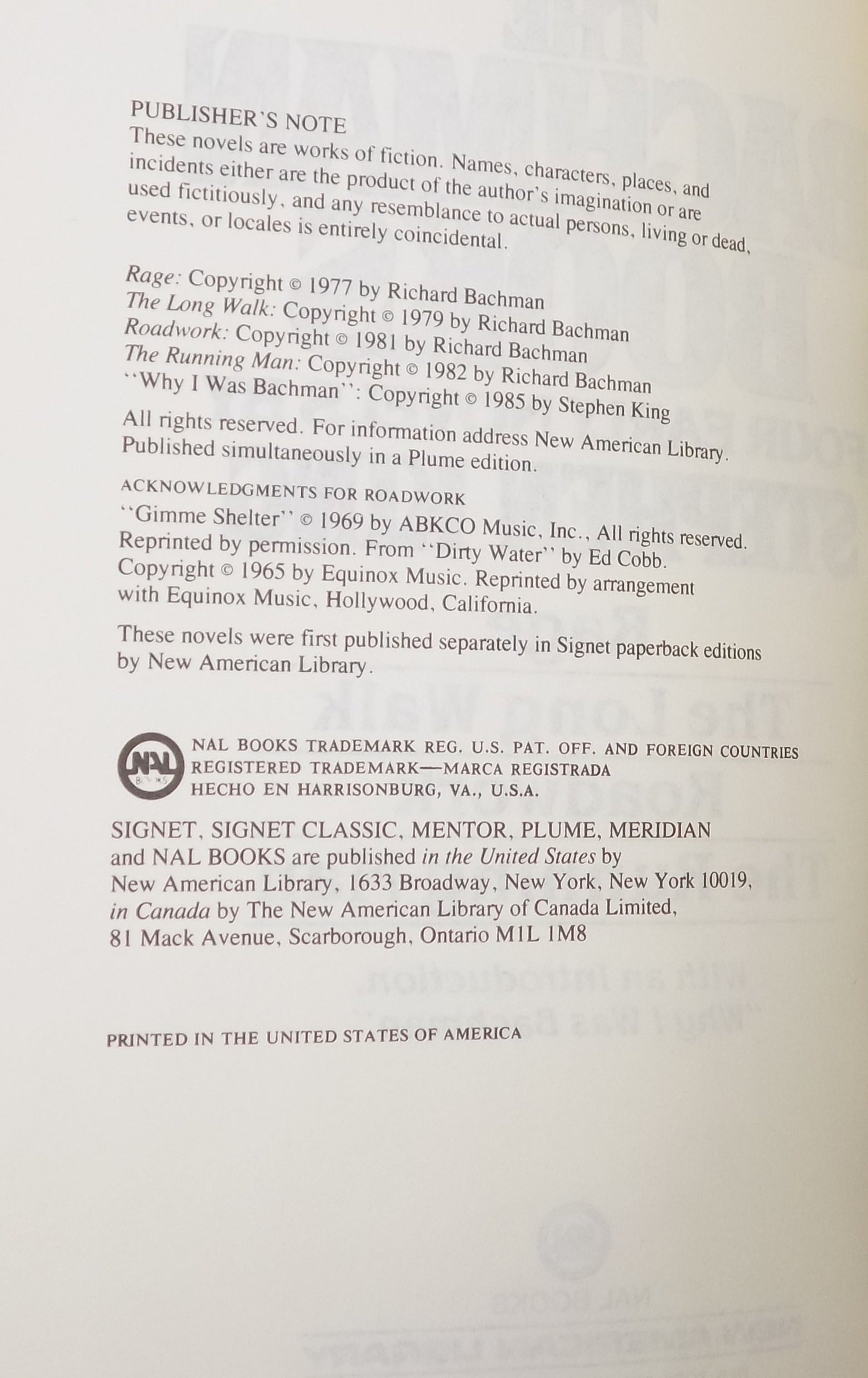 The Bachman Books by Stephen King [B.C.E.] NAL Books, 1985