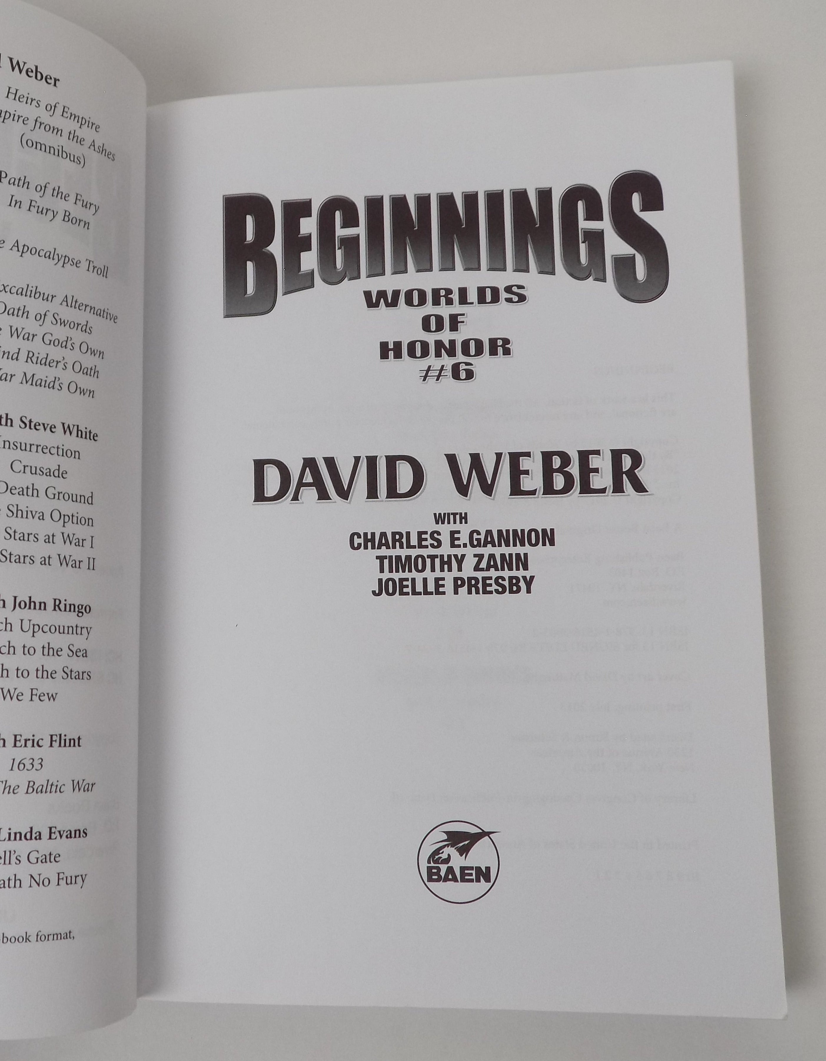 Beginnings by David Weber · Baen Books · Uncorrected Proof, 2013