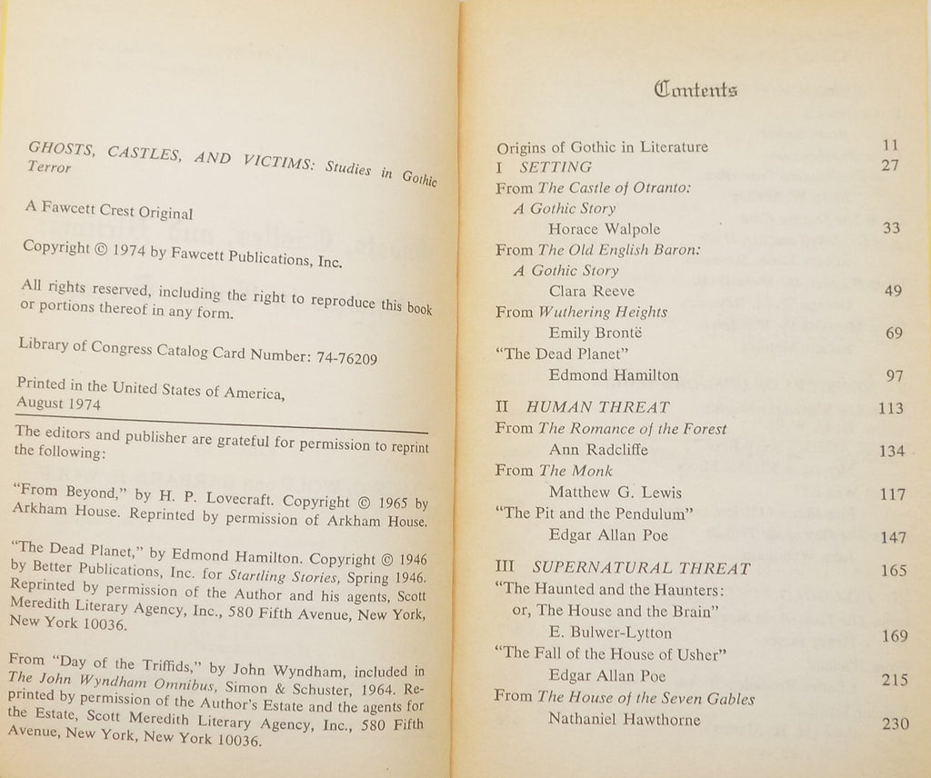 Ghosts, Castles, and Victims by Jack C. Wolf · Fawcett Crest, 1974