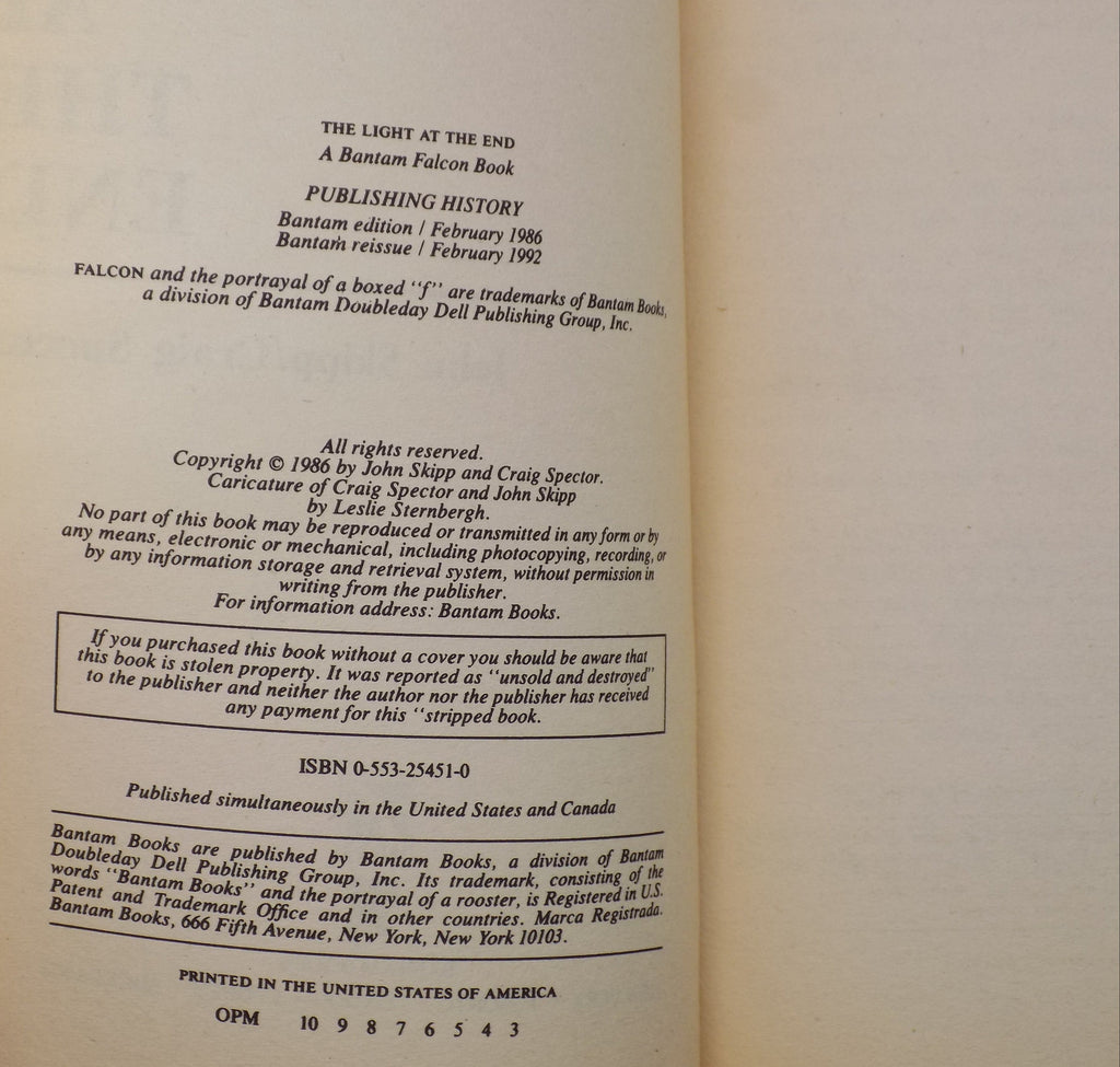 The Light at the End by John Skipp & Craig Spector | Bantam Horror, Reissue, 1992