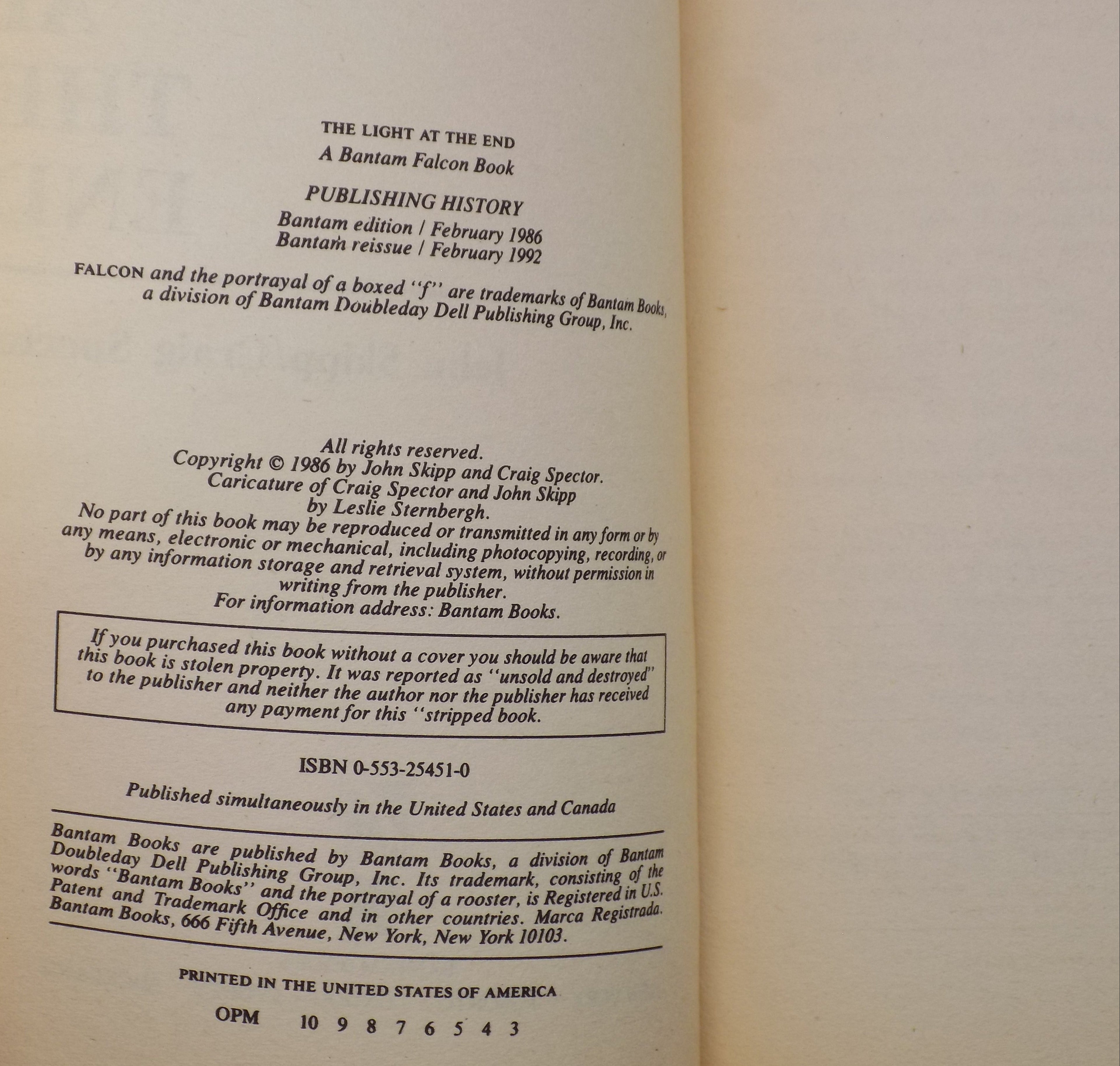 The Light at the End by John Skipp & Craig Spector | Bantam Horror, Reissue, 1992