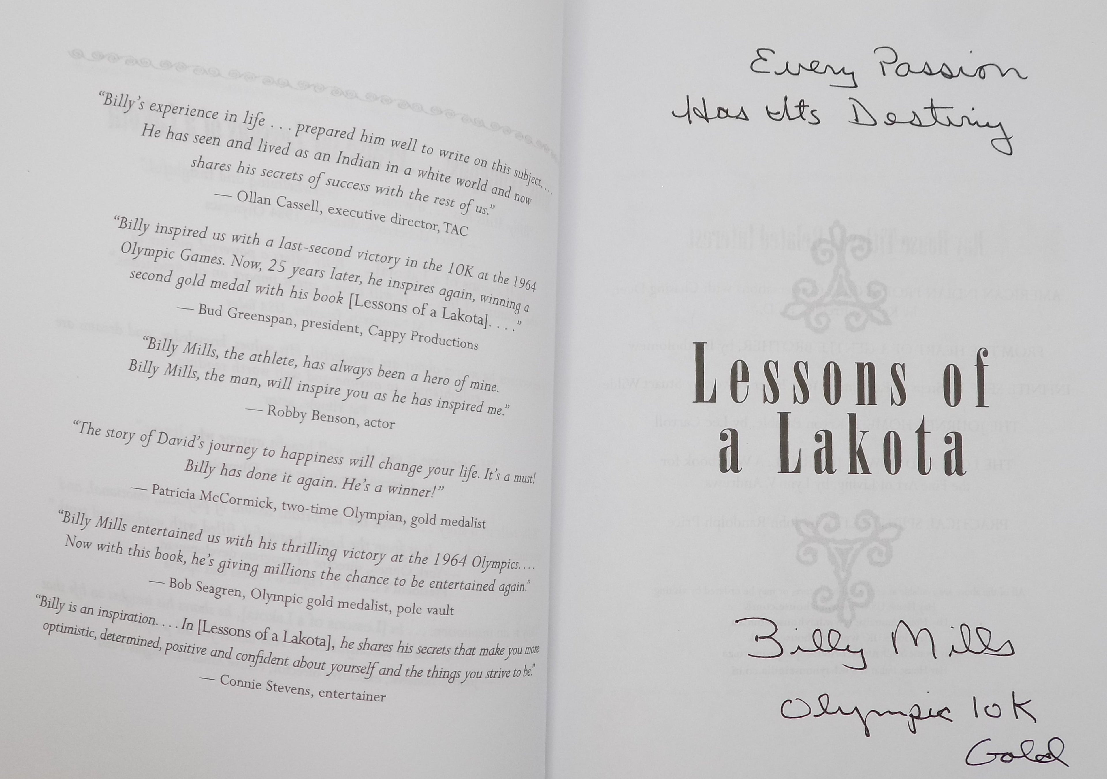 Lessons of A Lakota · Signed and Inscribed by Billy Mills