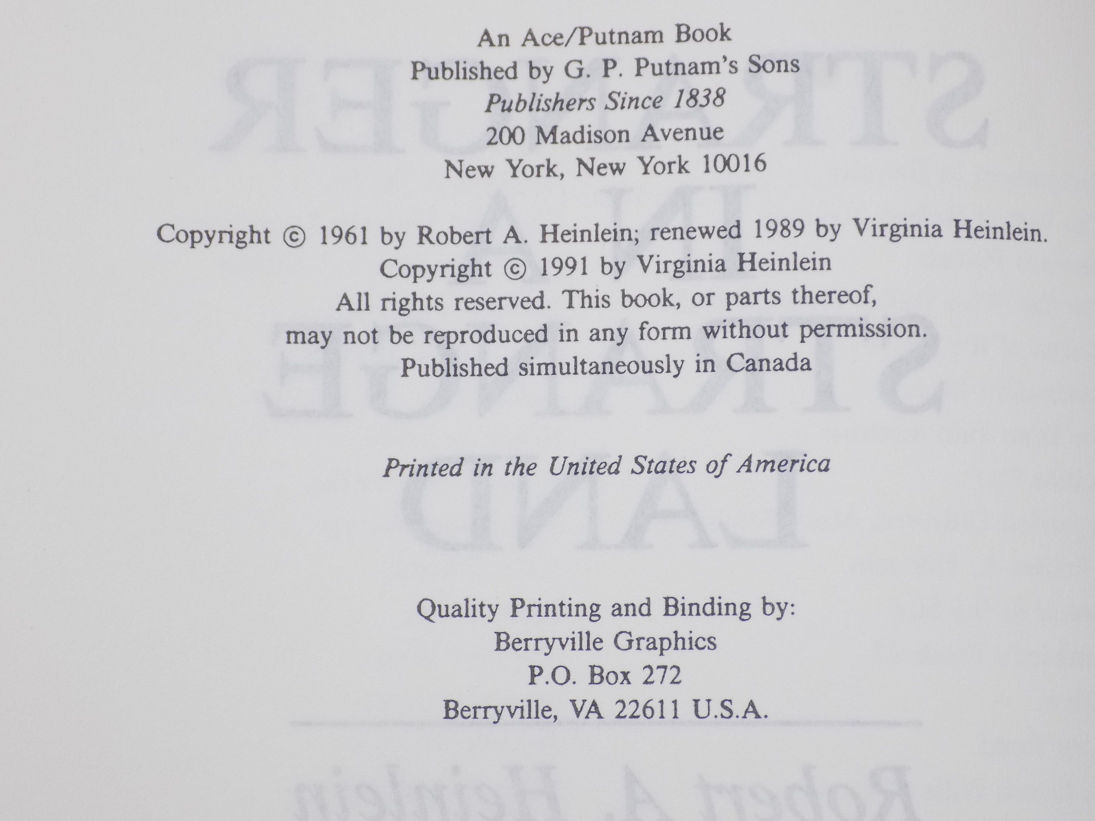 Stranger in a Strange Land by Robert A. Heinlein · B.C.E. 1991