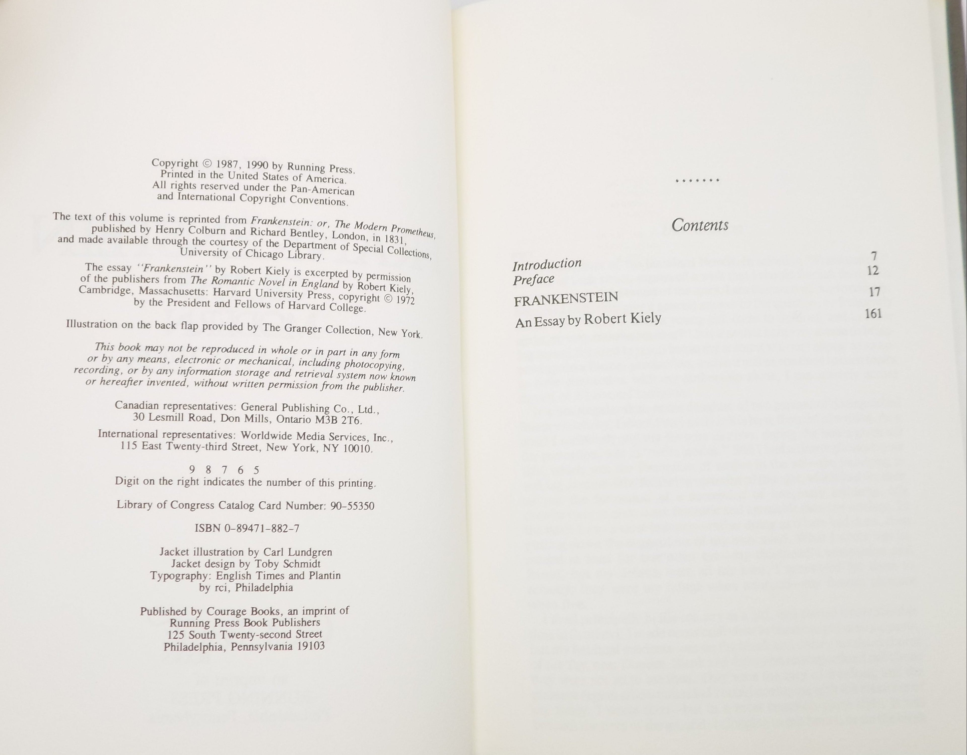 Frankenstein by Mary W. Shelly [B.C.E.] Courage Classics, 1990
