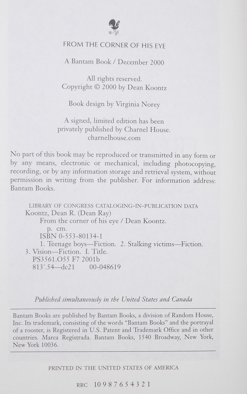 From the Corner of His Eye by Dean Koontz [ First Edition] Bantam Horror, 2000