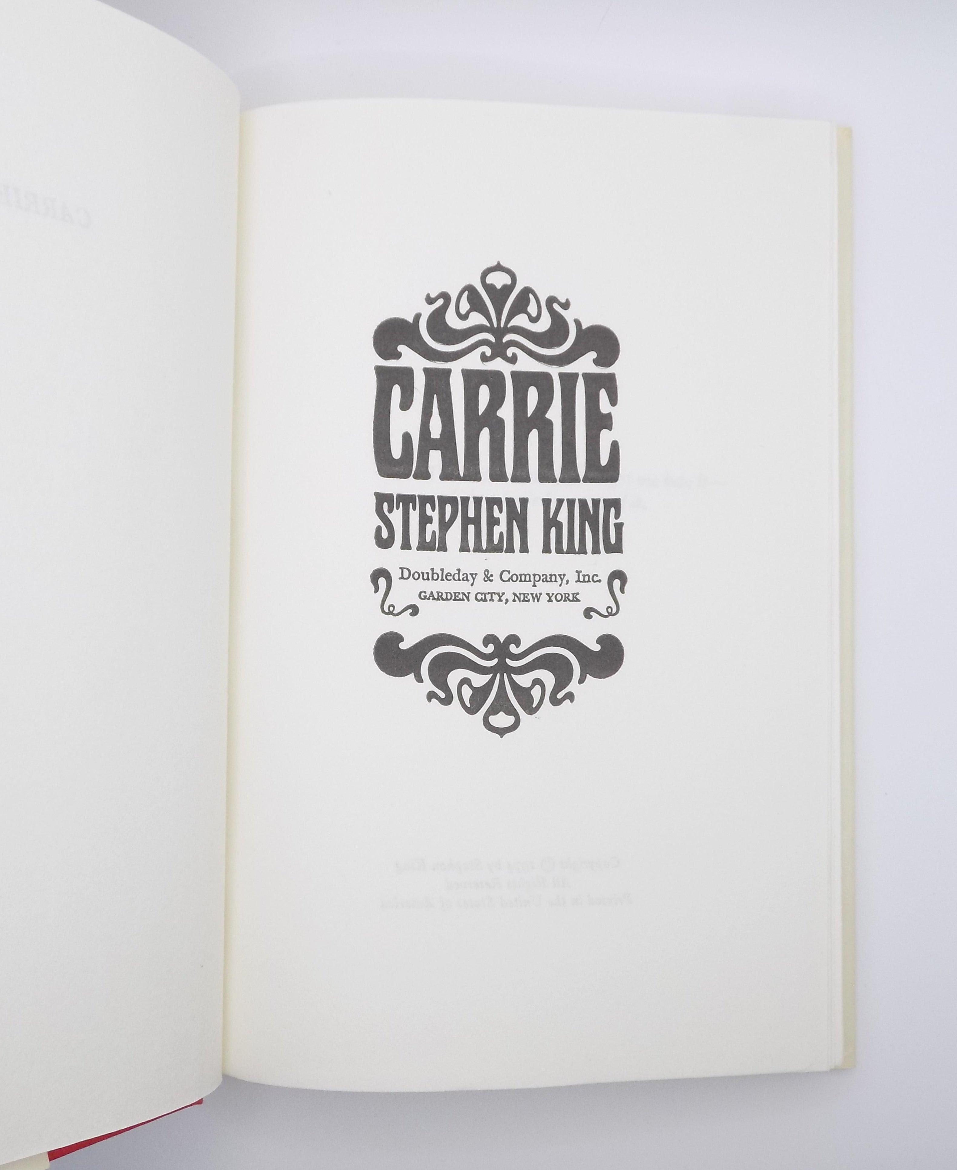 Carrie by Stephen King [B.C.E.] Doubleday, 1974