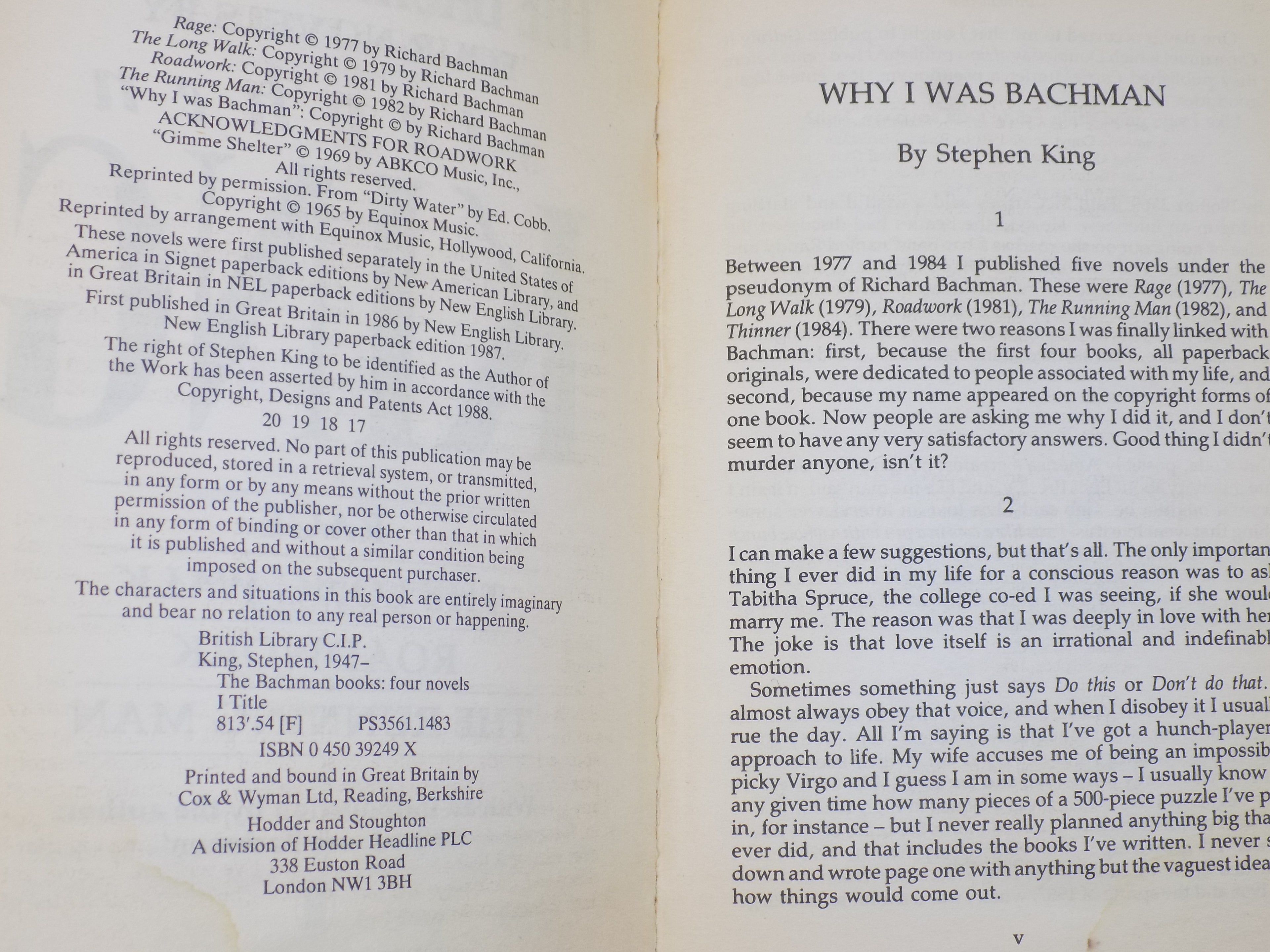 The Bachman Books by Stephen King [NEL. 1988] "Monster Quartet” Cover