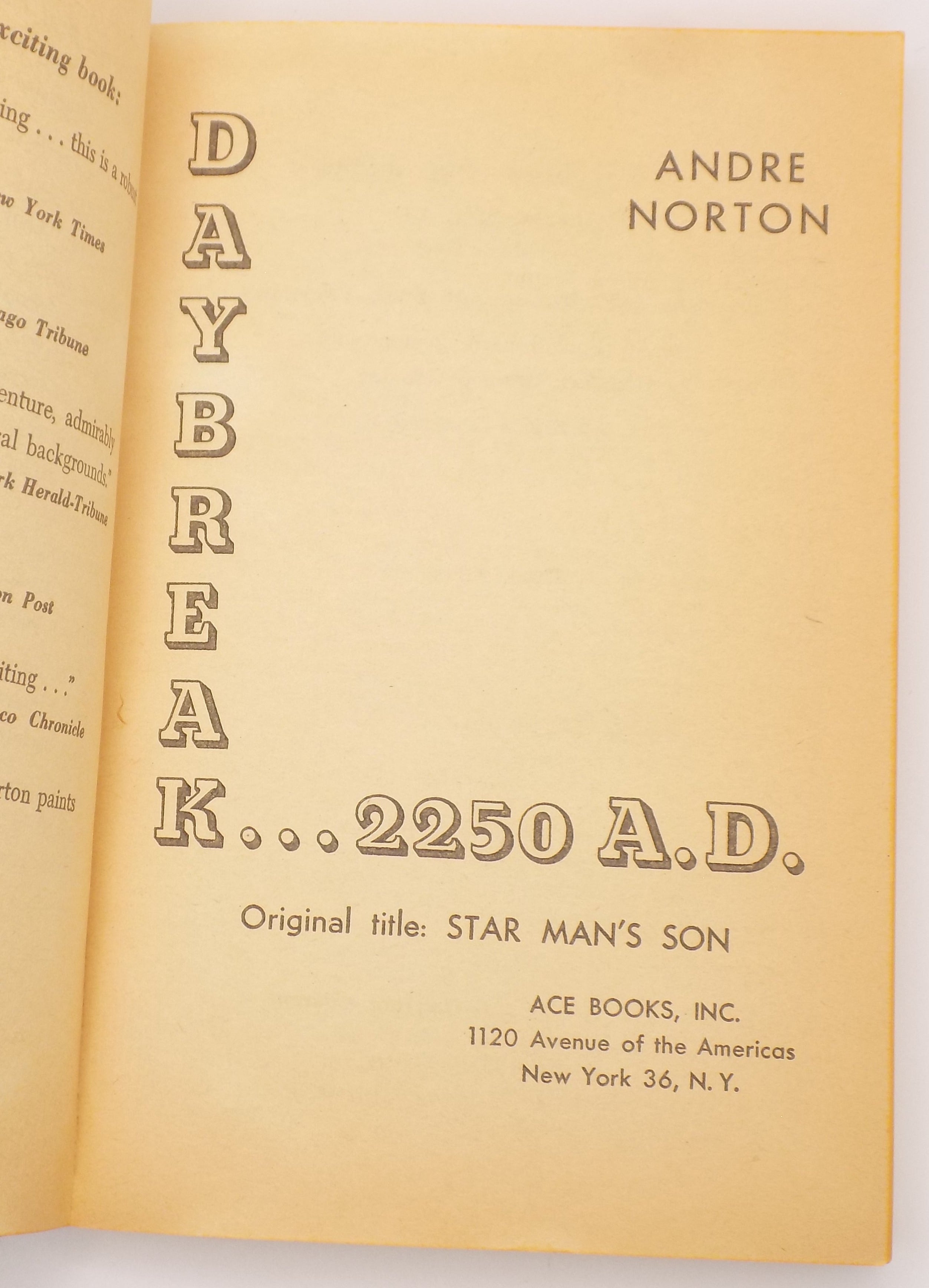 Daybreak – 2250 A.D. by Andre Norton [3rd Printing]  ACE Books, 1952