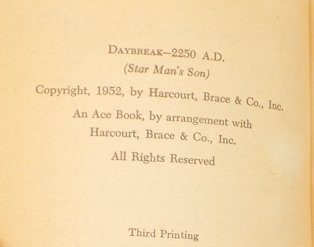 Daybreak – 2250 A.D. by Andre Norton [3rd Printing]  ACE Books, 1952