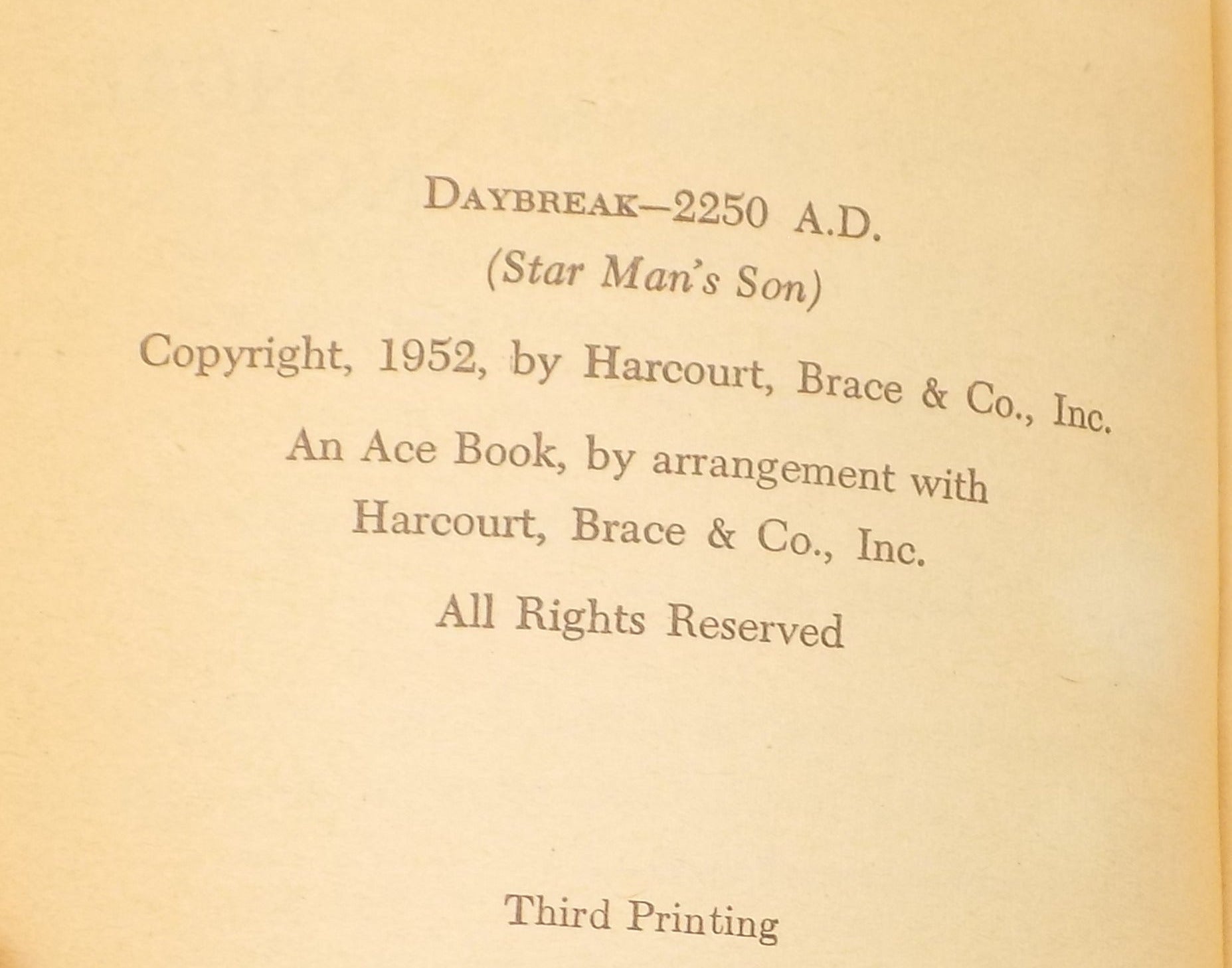 Daybreak – 2250 A.D. by Andre Norton [3rd Printing]  ACE Books, 1952