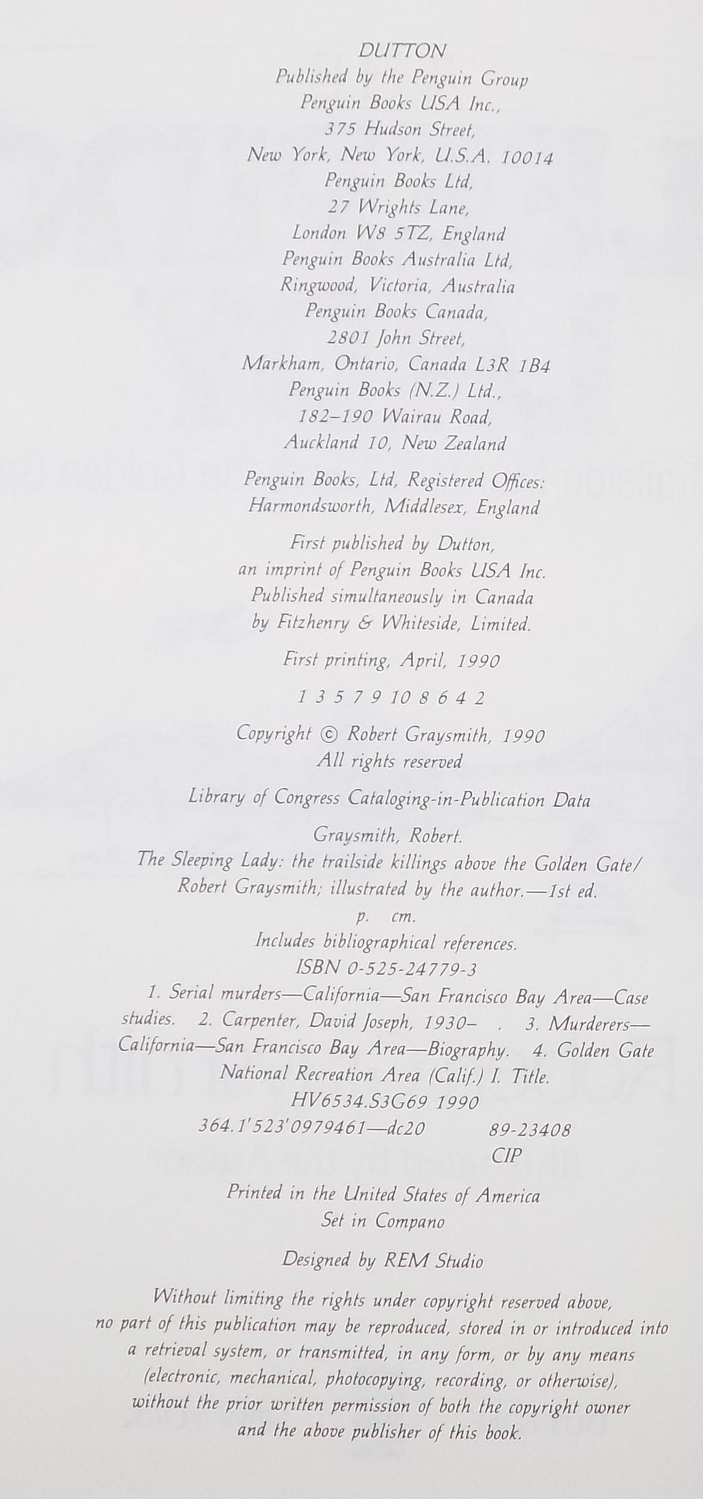 The Sleeping Lady by Robert Graysmith [First Printing]· Dutton, 1990