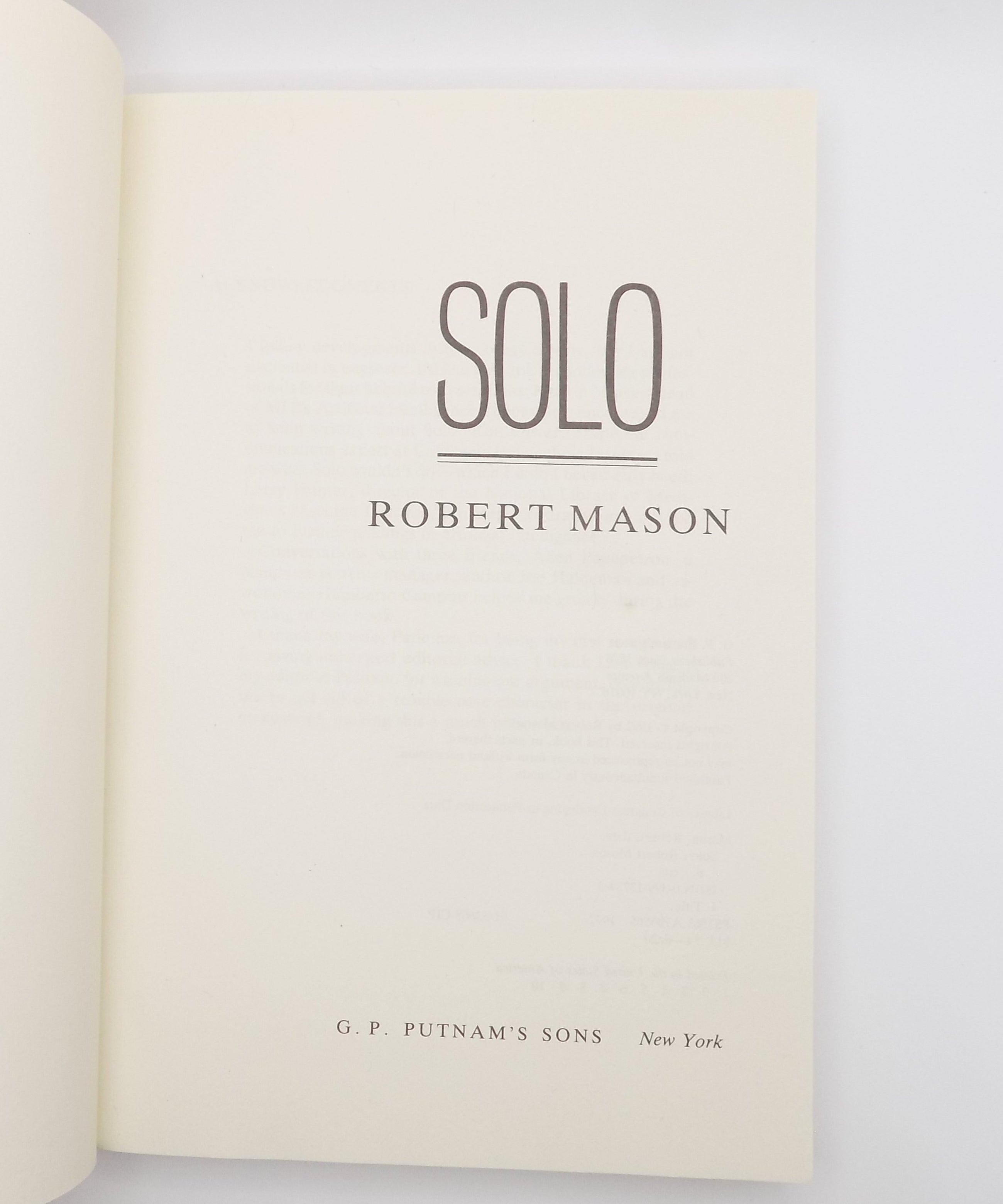Solo by Robert Mason [Putnam, 1992]
