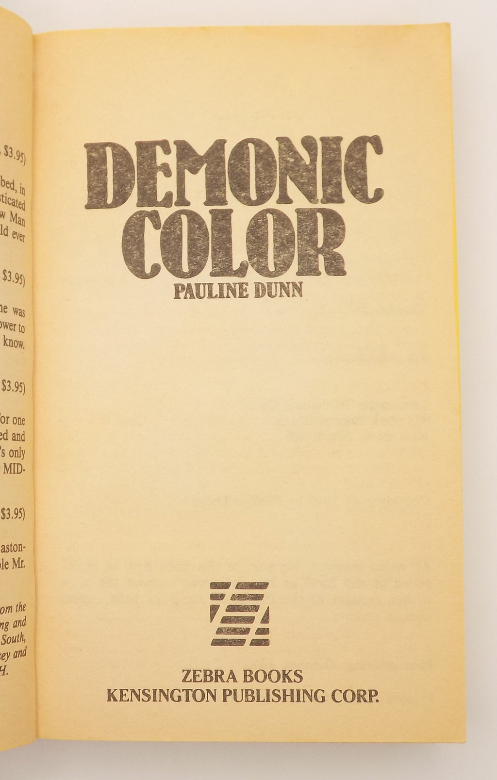 Demonic Color by Pauline Dunn [Zebra Horror, 1990]