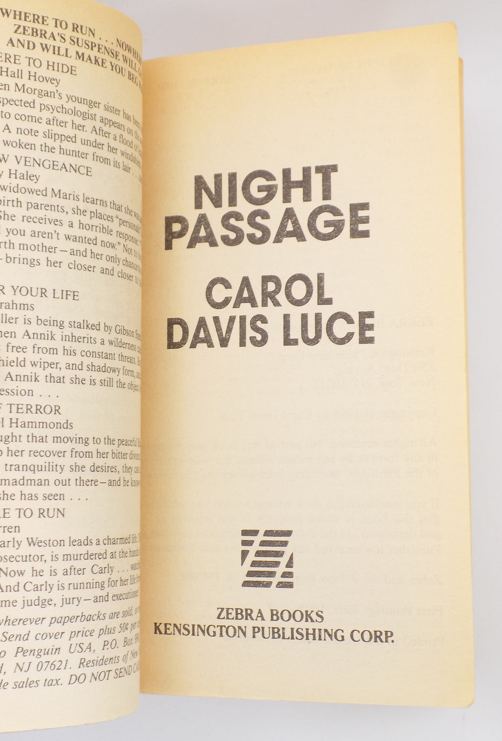 Night Passage by Carol Davis Luce [Zebra, 1995]