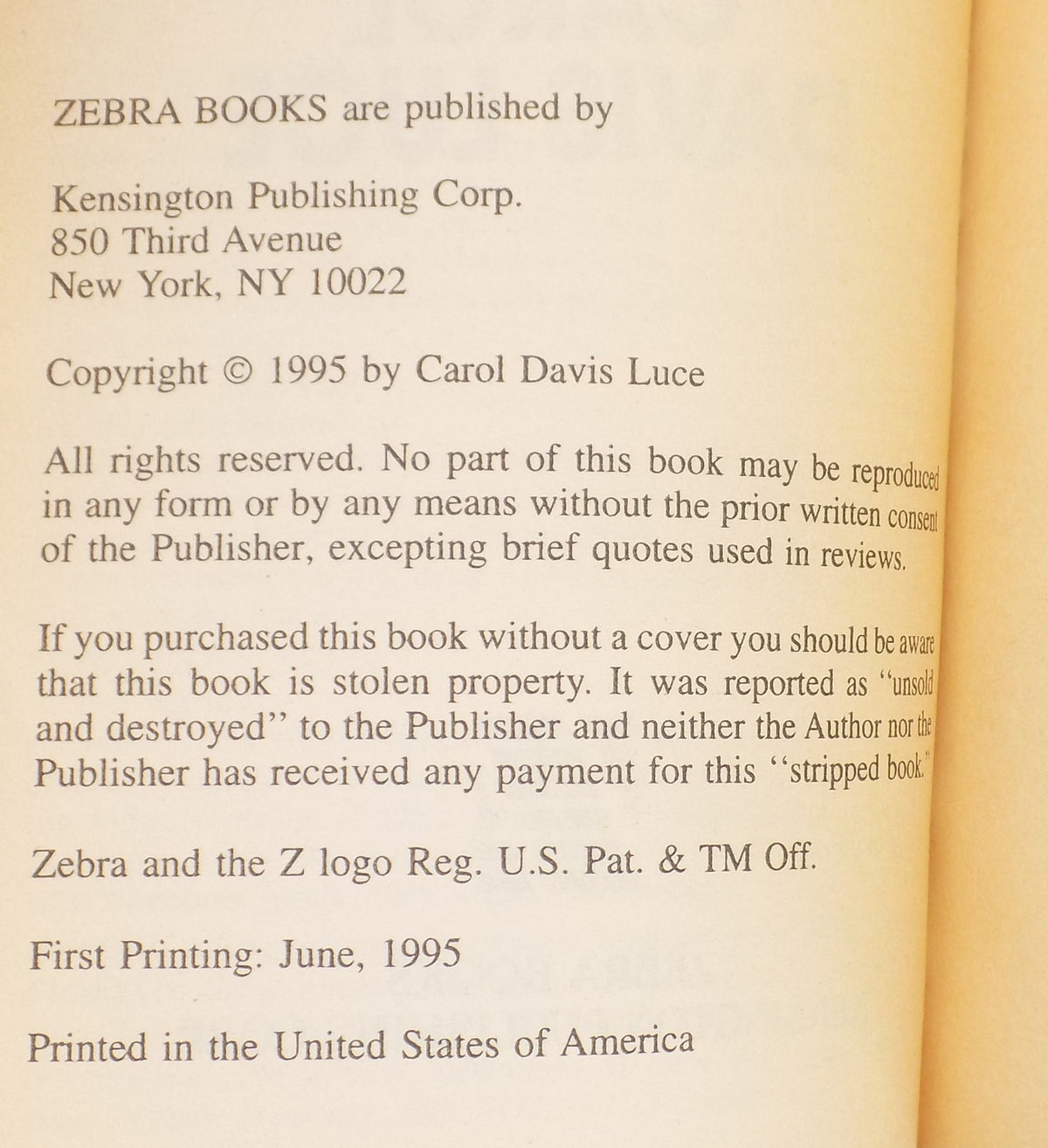 Night Passage by Carol Davis Luce [Zebra, 1995]