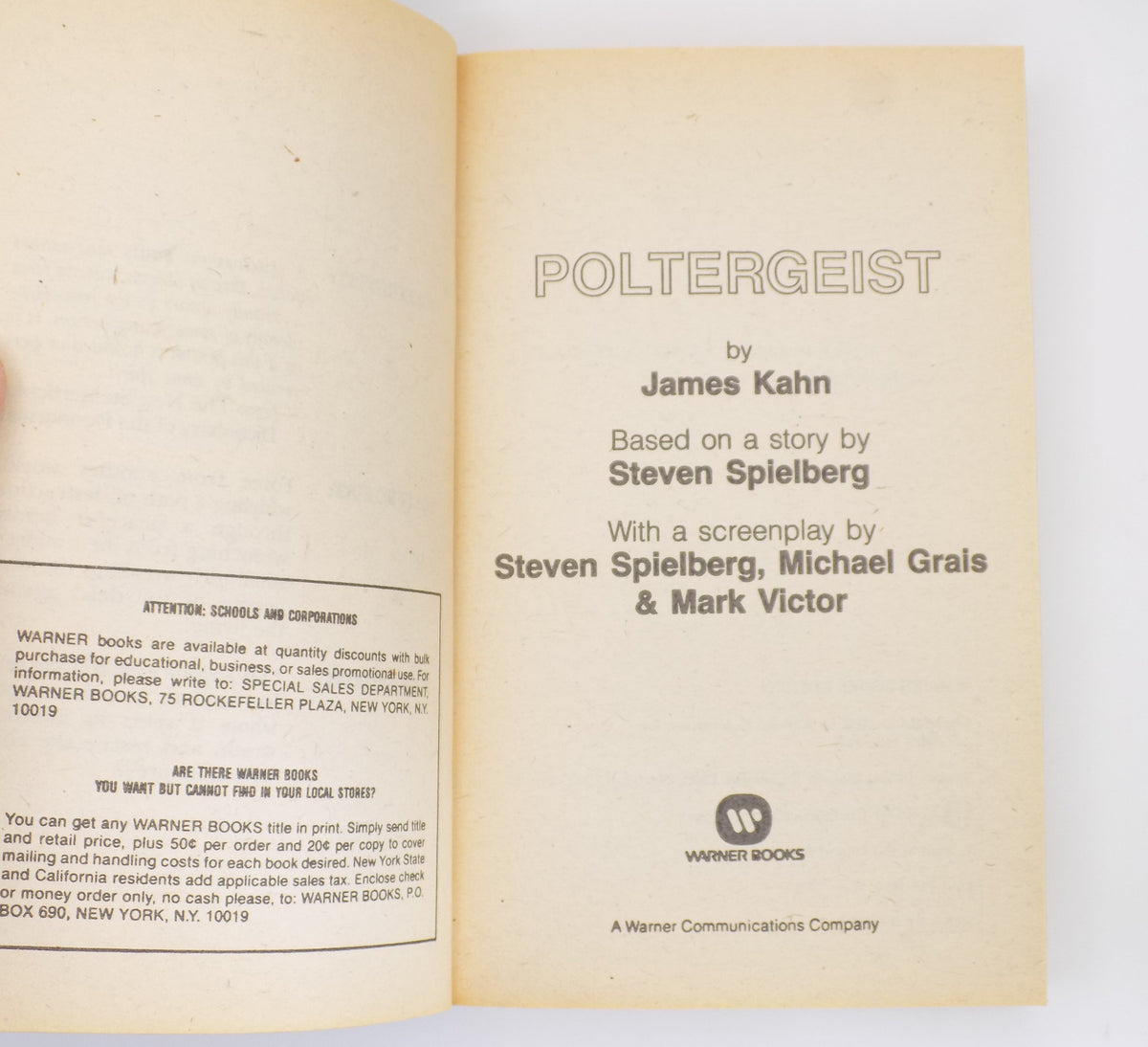 Poltergeist by James Kahn [1st Printing] Warner Books, 1982