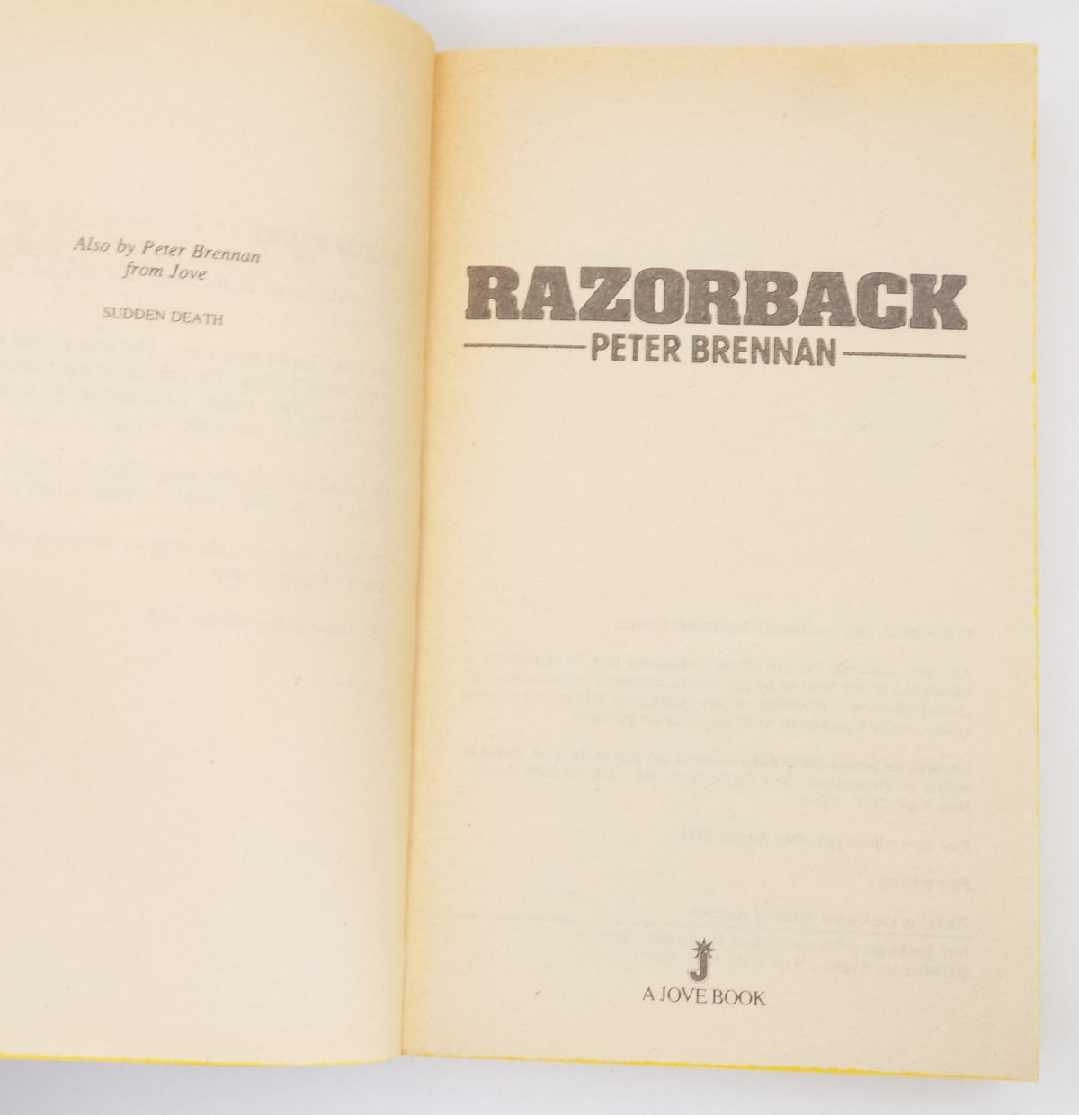 Razorback by Peter Brennan [1st Edition] Jove Fiction, 1981