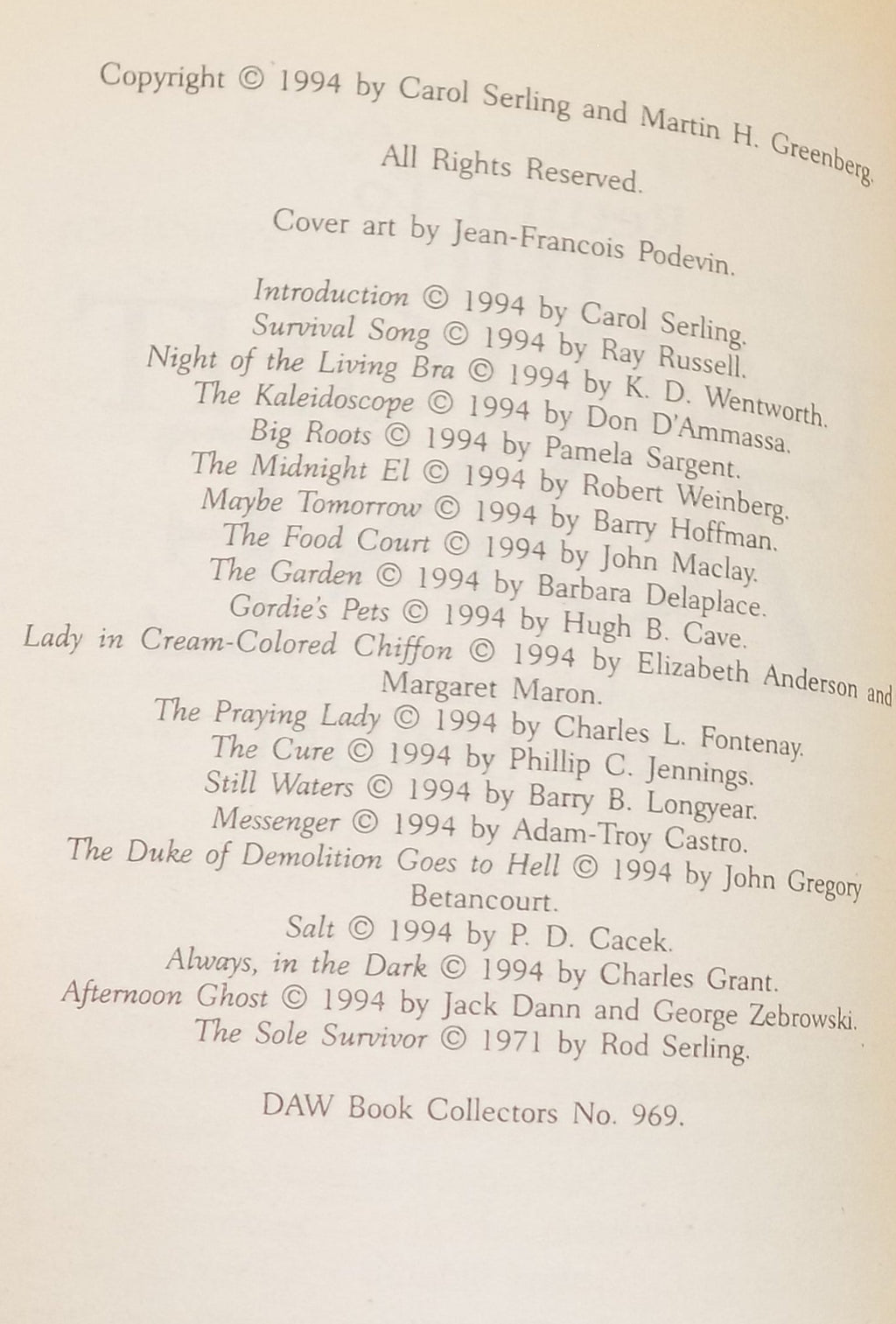 Return to the Twilight Zone by Carol Serling [1st DAW Printing, 1994]