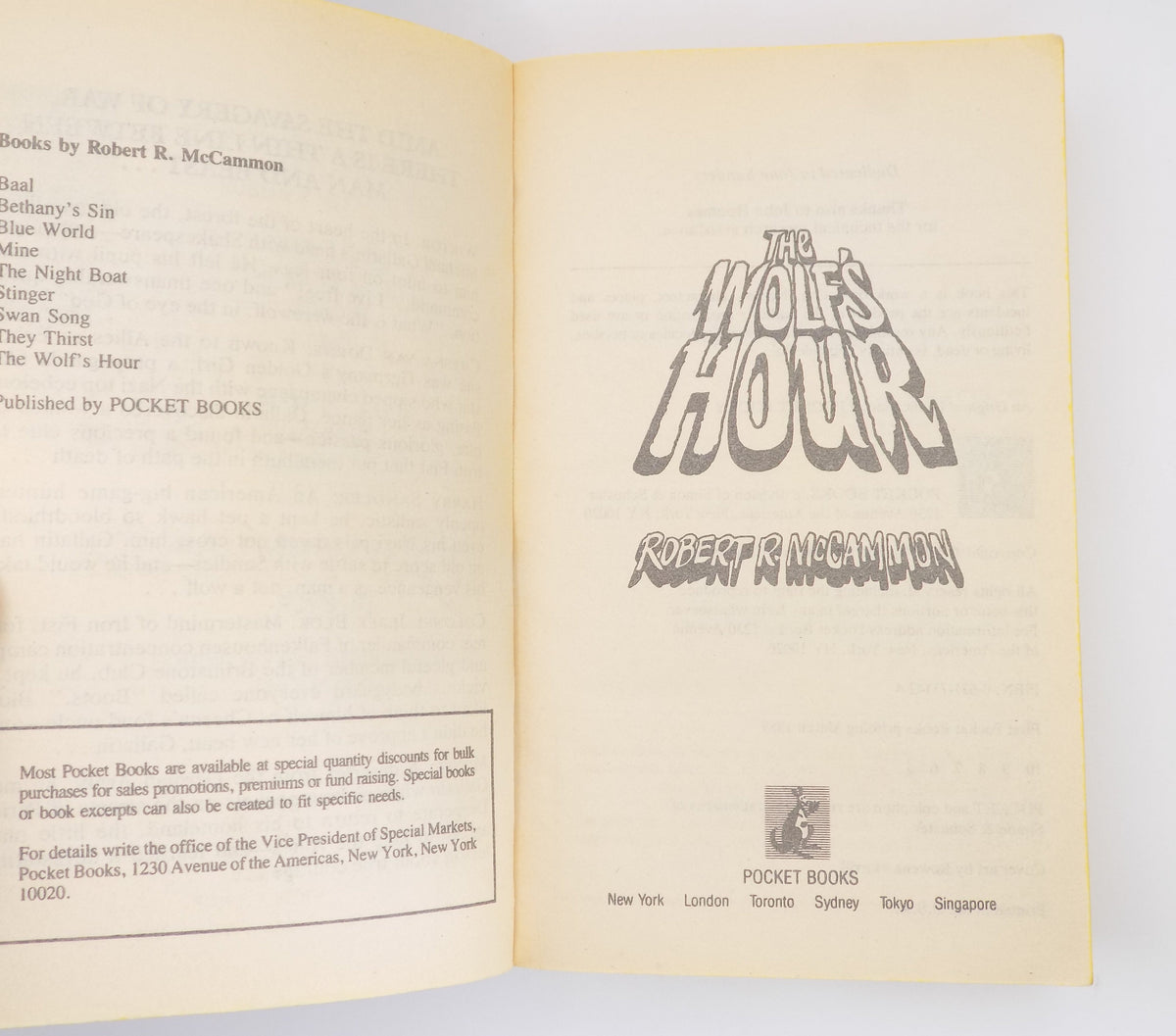The Wolf’s Hour by Robert R. McCammon [Pocket Books, 1989]