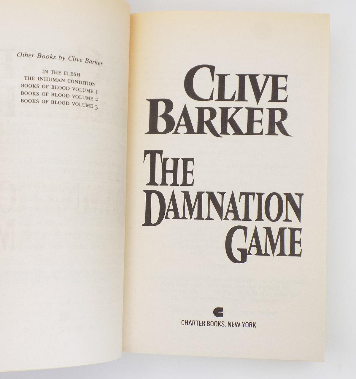 The Damnation Game by Clive Barker [Charter Books, 1988]