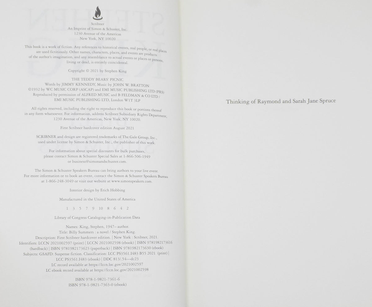 Billy Summers by Stephen King [First Edition] Scribner , 2021