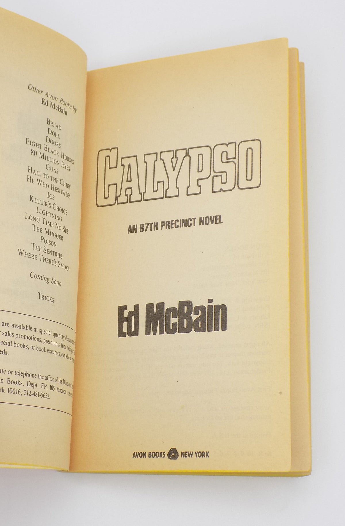 Calypso by Ed McBain [1st Avon Printing, 1988]